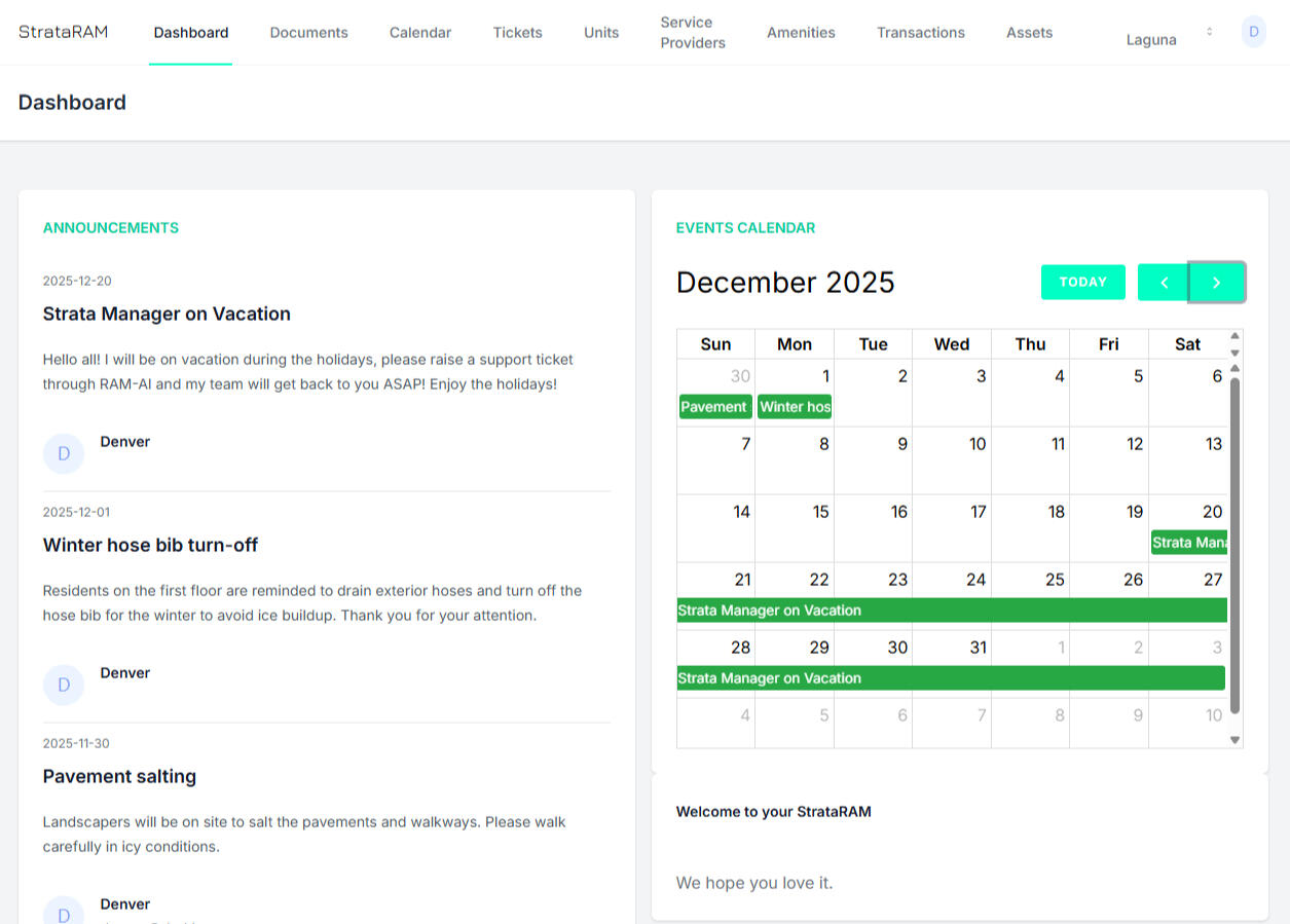 strata calendar dashboard